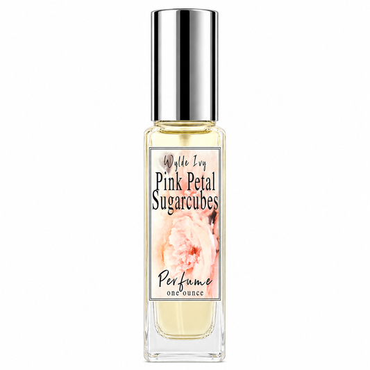 Wylde Ivy Pink Petal Sugarcubes perfume bottle on white background